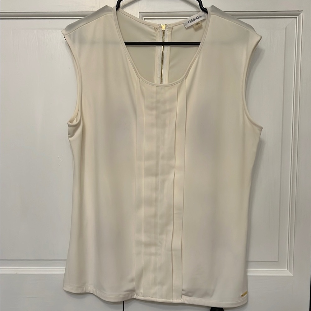 Calvin Klein Cream Sleeveless Fitted Blouse
